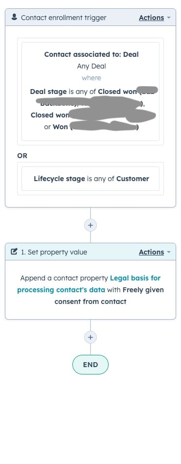 Change legal basis when contact becomes a customer